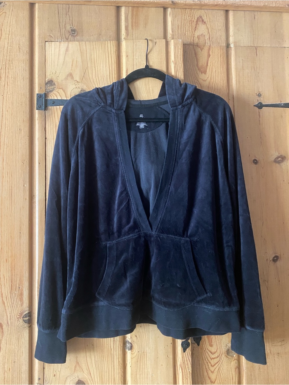 Black Velour Hooded Pullover